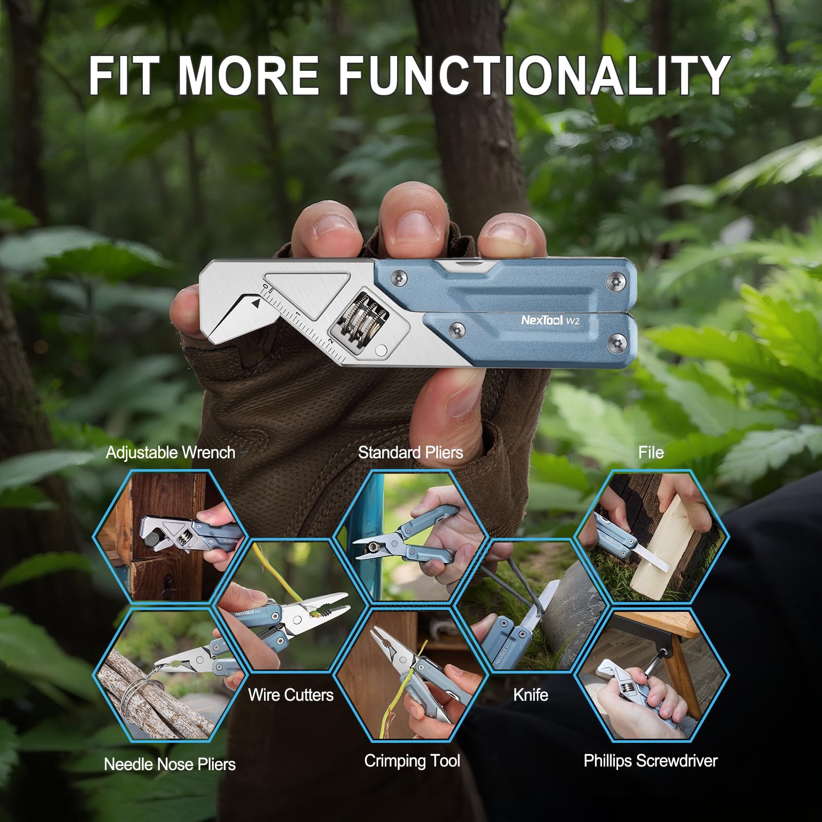 W2, 8 in 1 Multi Tool with Adjustable Wrench, Multitool Pliers, Pocket Knife,…