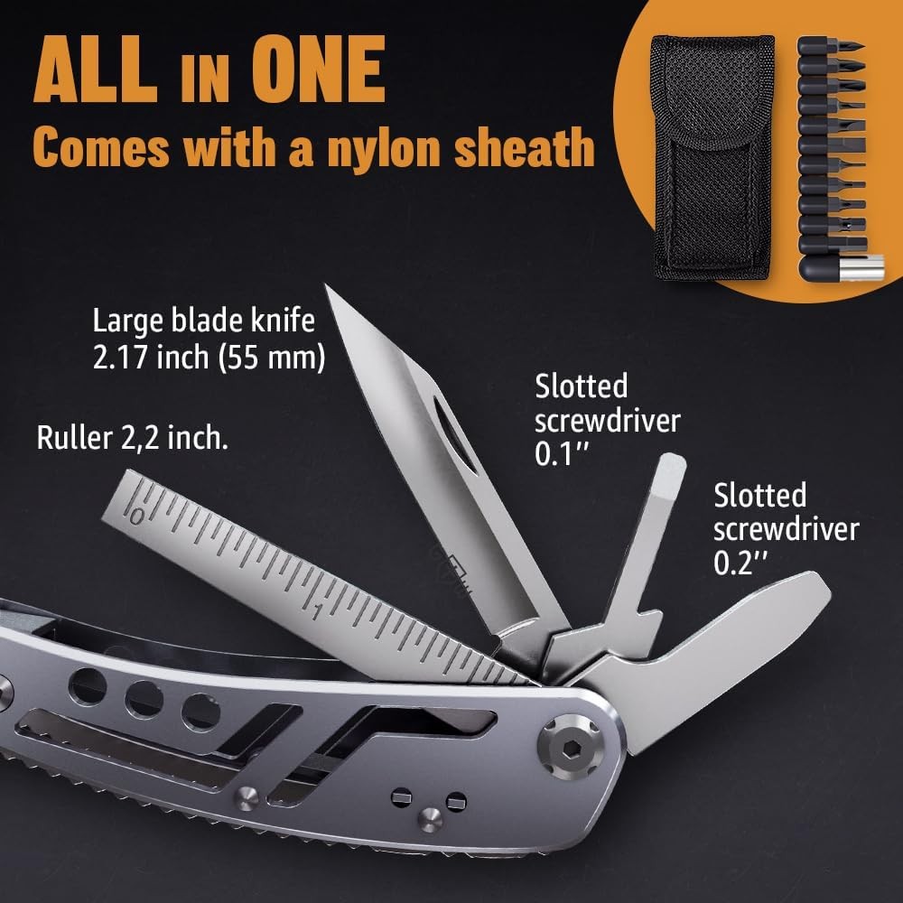 24-in-1 Multitool W/ Knife Pliers & 11 Bits Sharp Stainless Steel Multi Tool Men