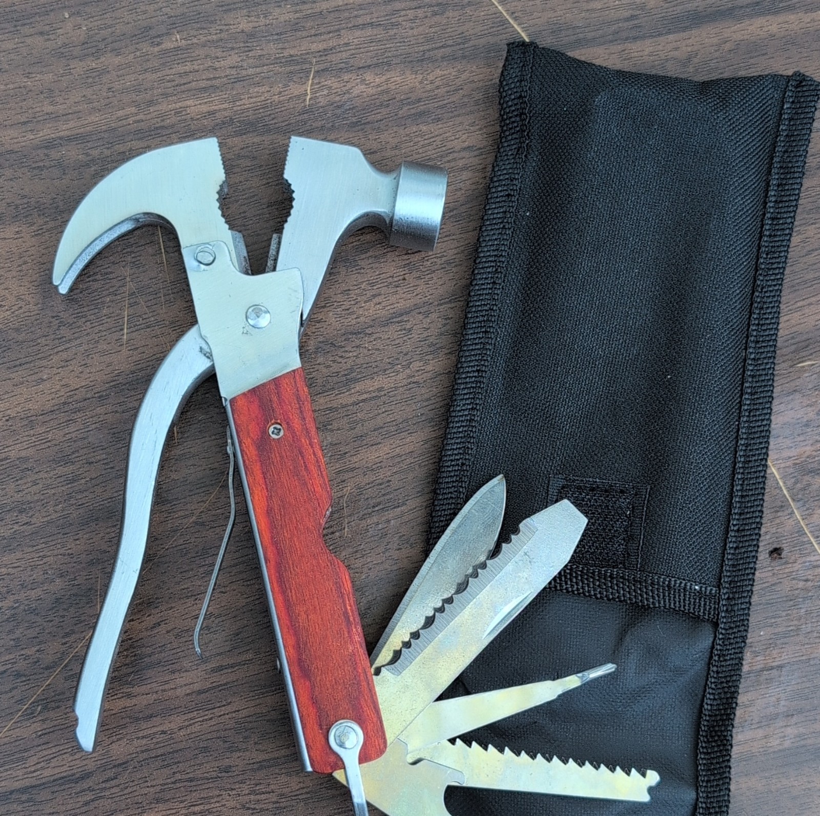 Multi-Tool Hammer Knife Saw Stainless Steel Wood Handle with Sheath