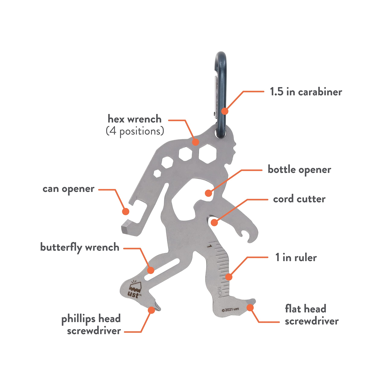 ust tool-a-long multi-tool carabiners with durable, compact stainless steel