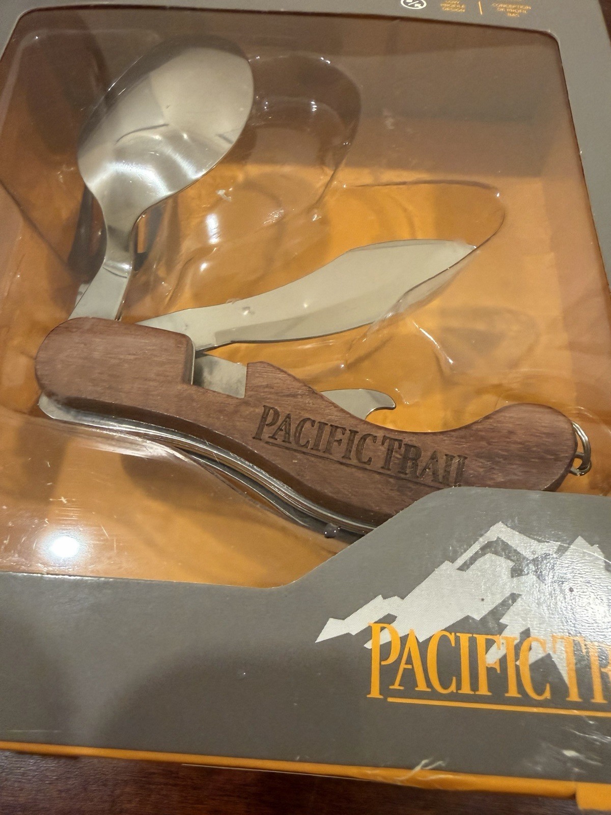 Pacific Trail Camping Tool Pocket Knife Fork Spoon Opener Wood Handle In Box
