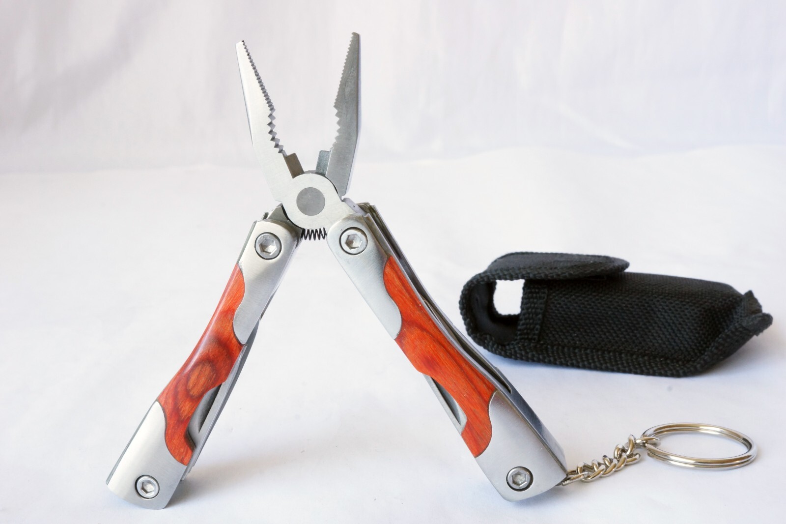 Survival Stainless Steel Multi Tool Plier 9 In 1 Portable Compact Wood Handle