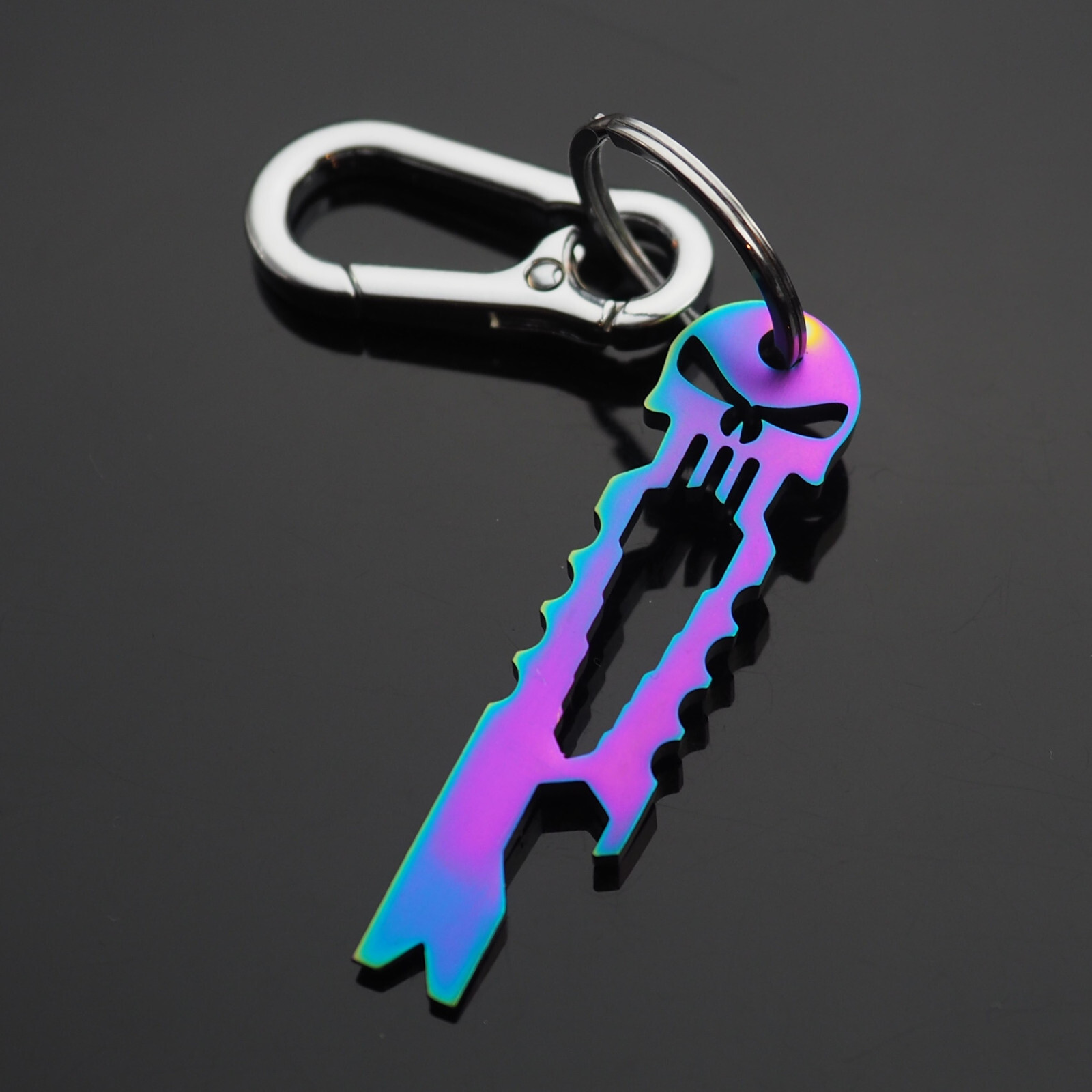 Skull Keychain Crowbar Screwdriver Hex Wrench Carabiner Clip Opener EDC – Neon
