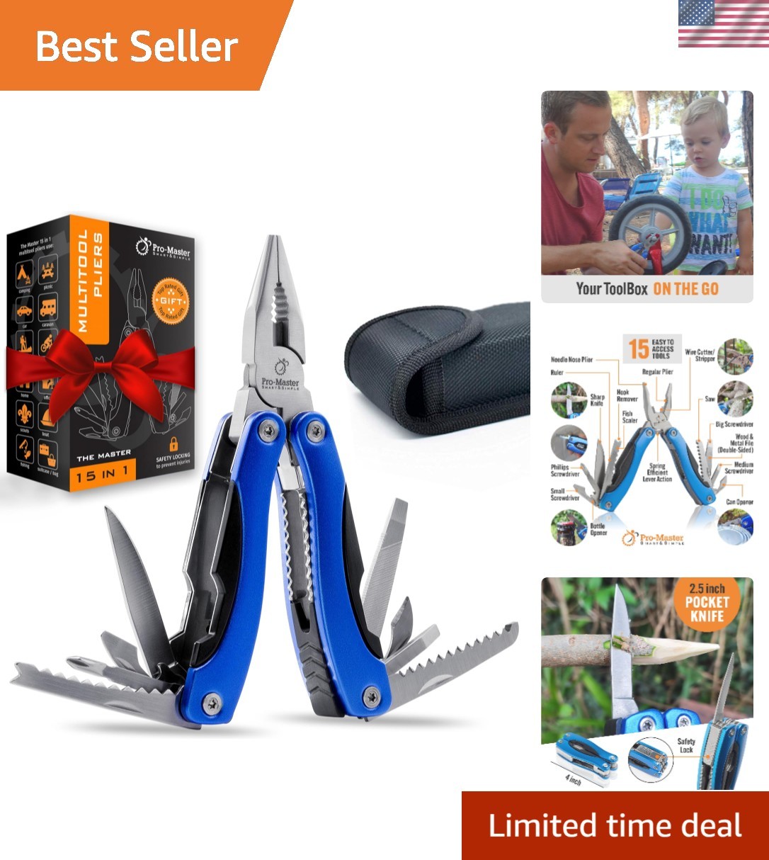 Compact EDC 15-in-1 Multitool with Safety Lock – Perfect for Home and Adventures