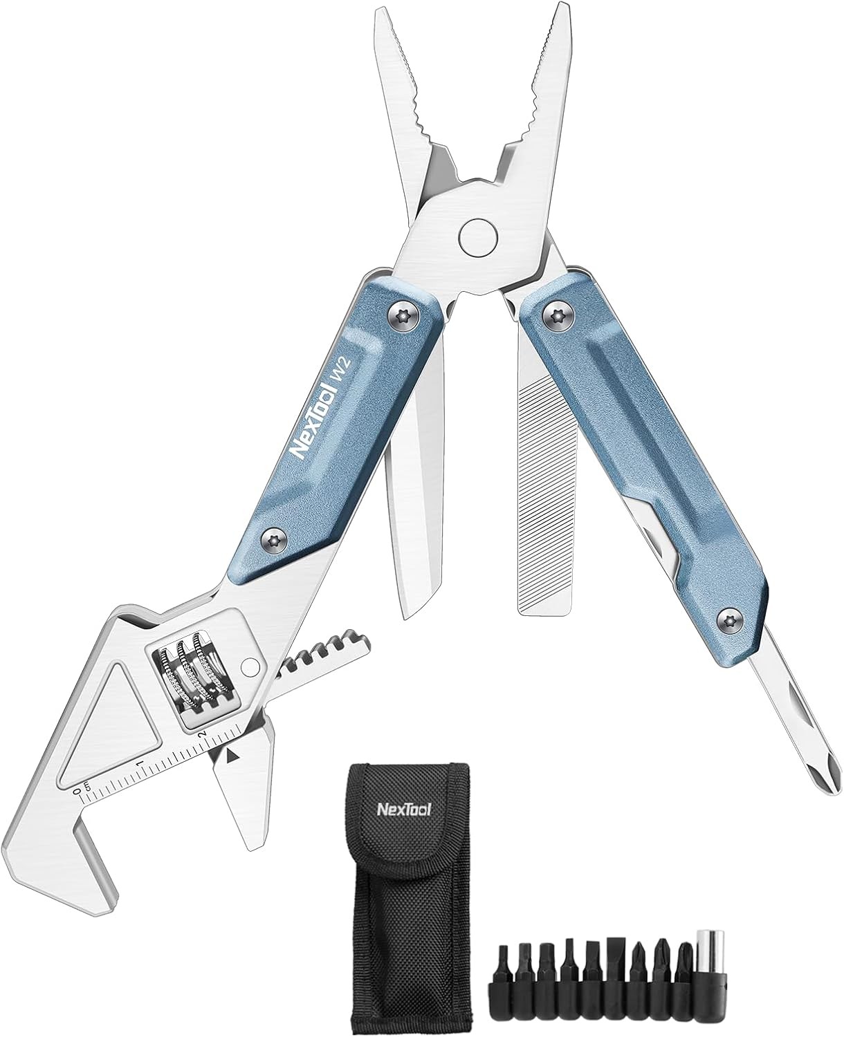W2 8 in 1 Multi Tool W/ Adjustable Wrench Multitool Pliers Pocket Knife