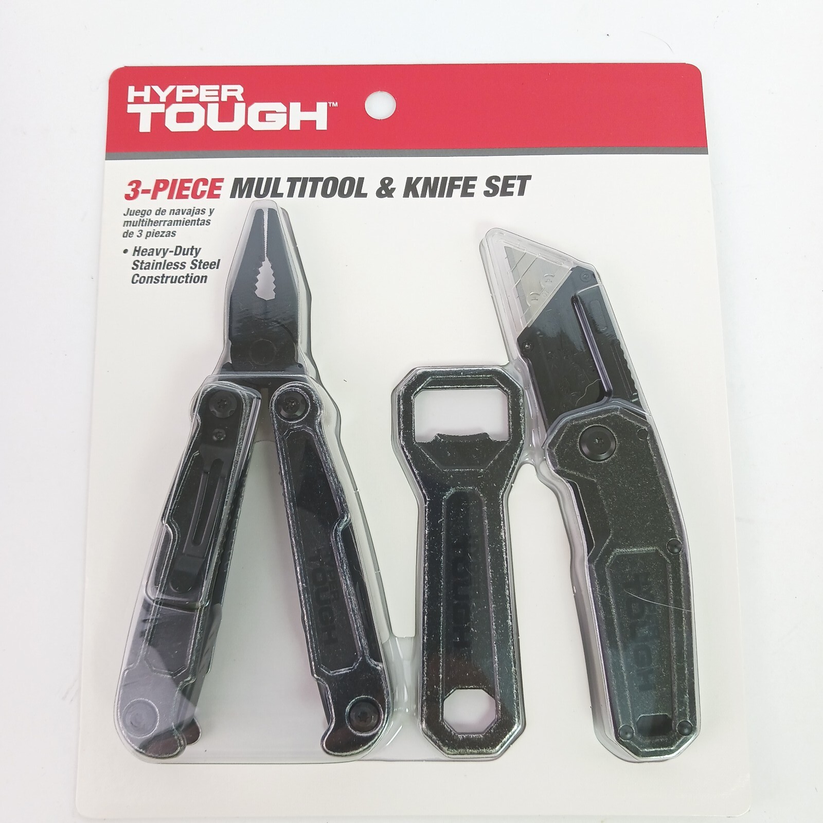 Multitool bundle w/ box knife & bottle opener. Black metal. Camping / Emergency