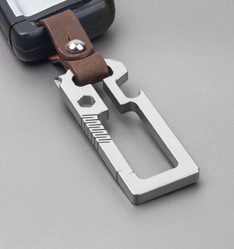 TC4 EDC Titanium Alloy + Leather Multi Tools Keychain Carabiner Car Key Pendant