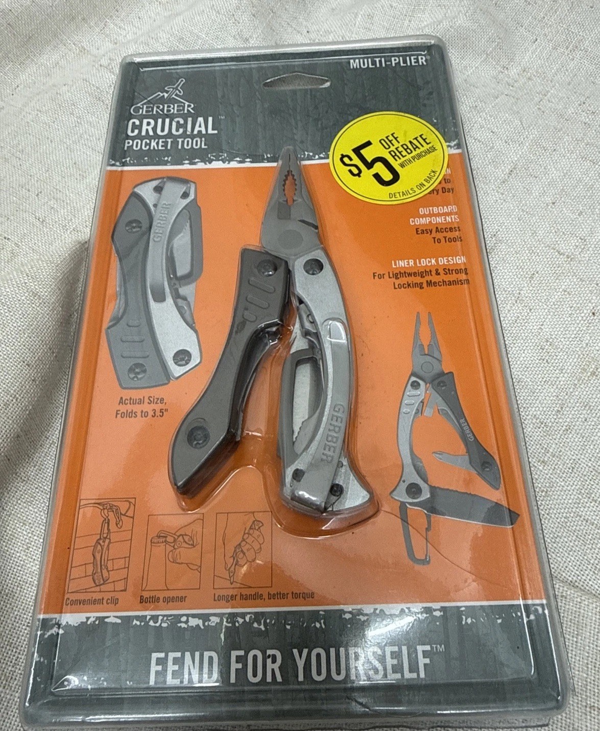 Gerber Crucial 9-in-1 Multi-Tool Pliers Gray, Pocket Clip, Carabiner, 2.25″