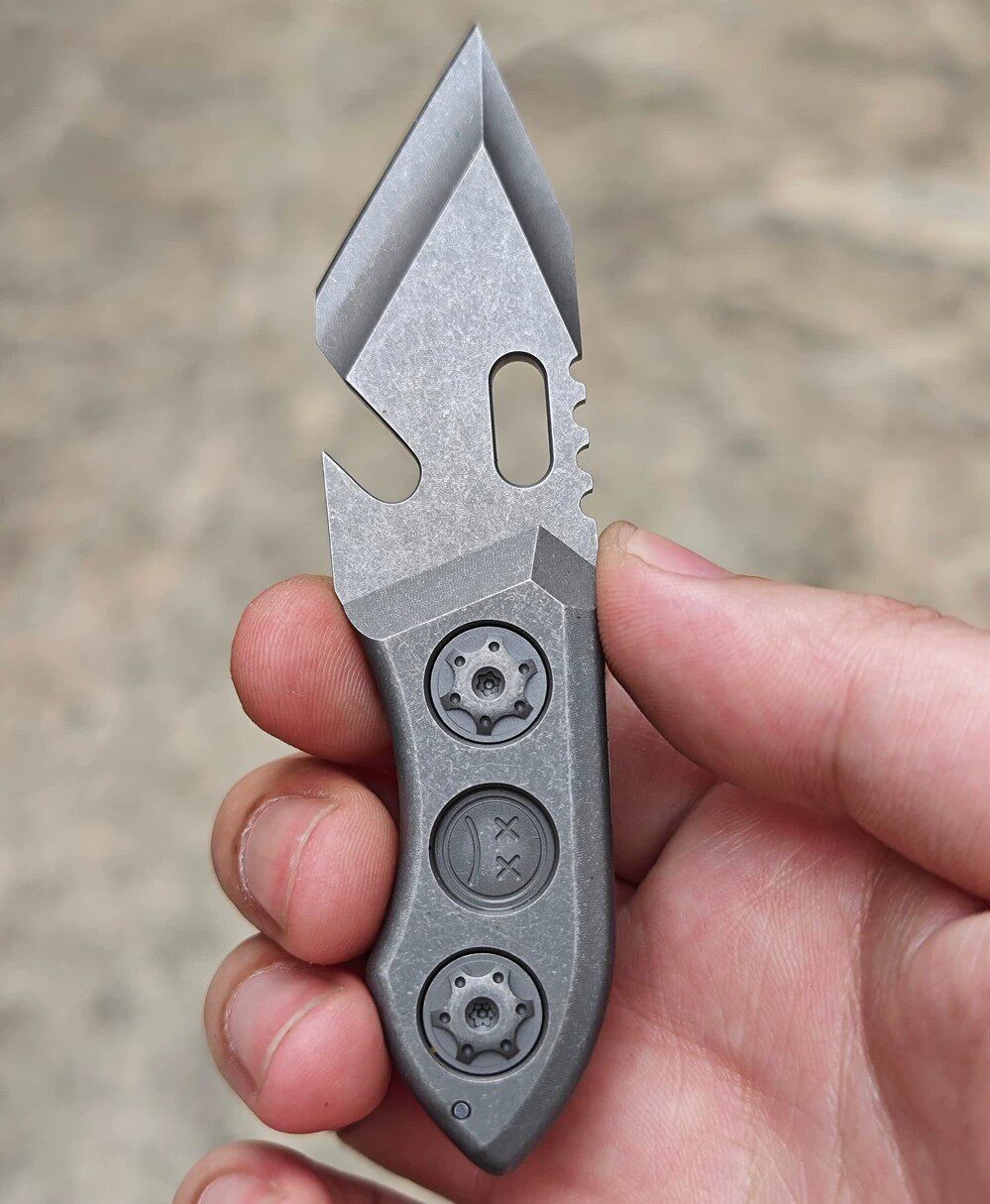 DC53 Steel Titanium Pry Bar Mini Utility Cutter EDC Tool with Kydex Sheath