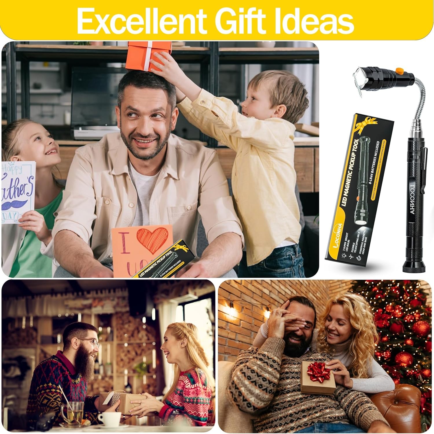 Magnetic Pickup Tool with LED Lights, Telescoping Magnet Flashlight, Cool Gadget