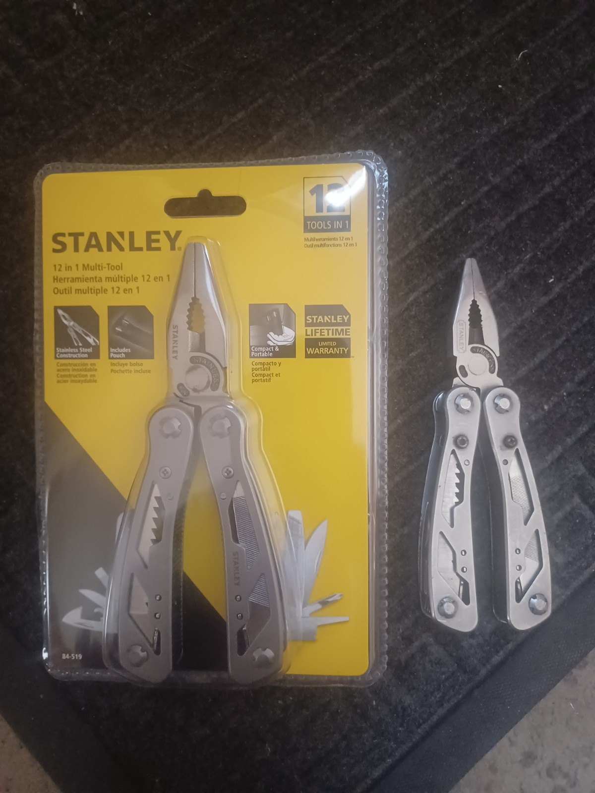 New and Used STANLEY -IN-1 STAINLESS STEEL MULTITOOL WITH BLACK POUCH (84-519)
