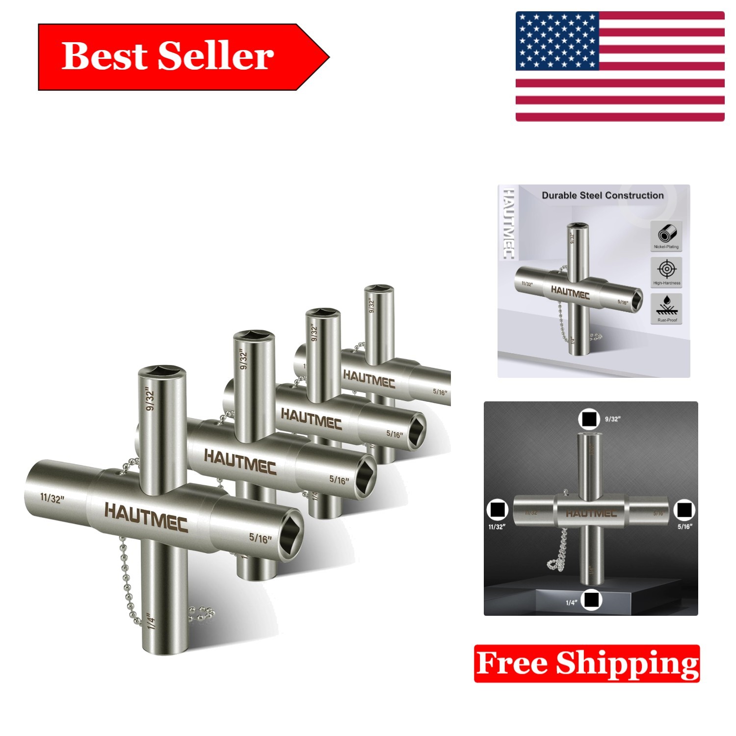 4-Piece Multi-Size Sillcock Water Key Tool Set