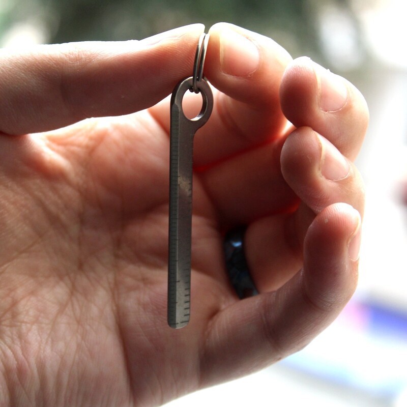 Mini Titanium Ruler CM Inch Scale Keychain Pendant Key Ring EDC Measuring Tool