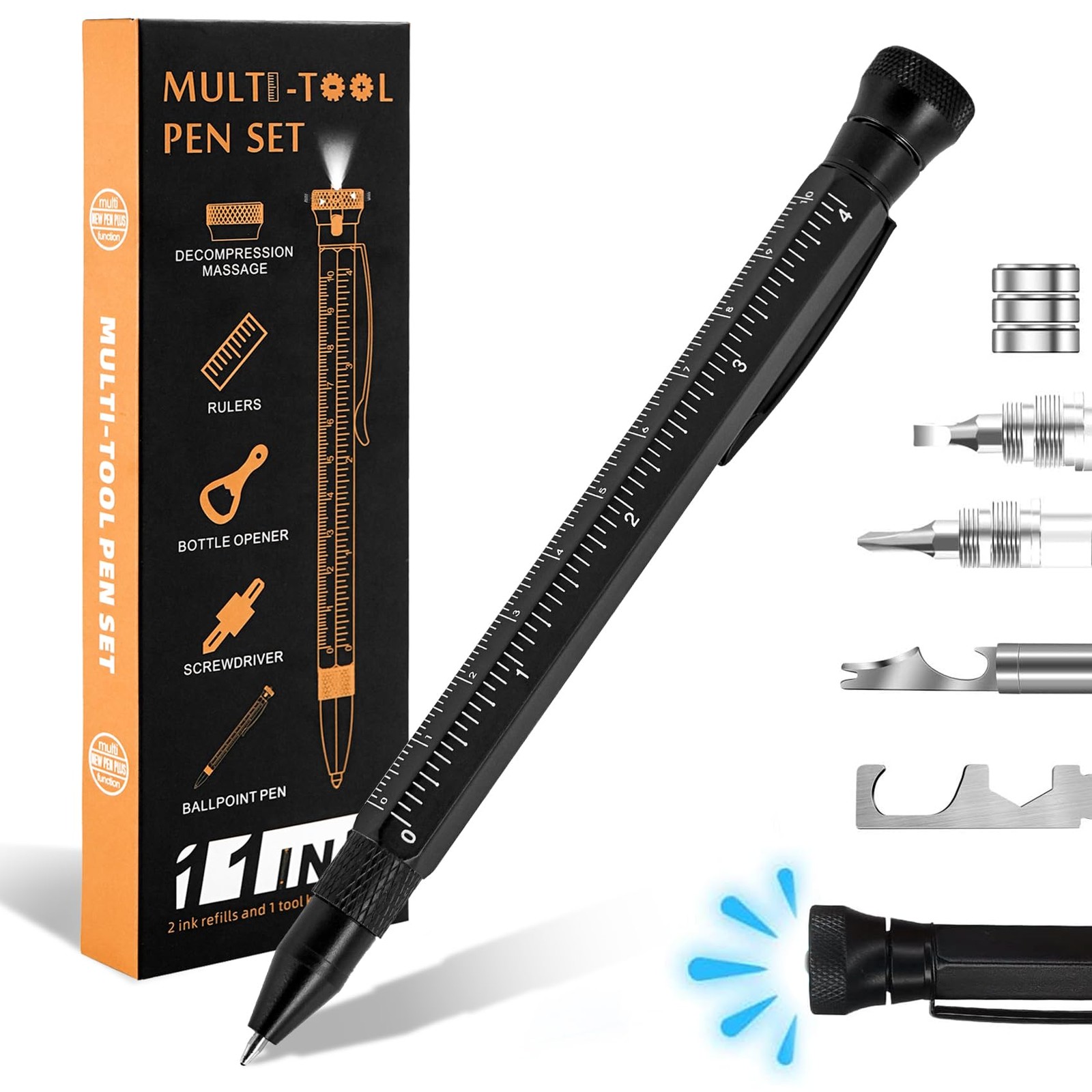 11 in 1 Multi-Tool Pen P1, EDC Gadget with LED Flashlight, Screwdriver & Rule…