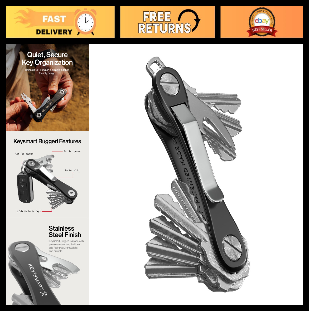 Rugged Multitool Key Holder for Keychain – Bottle Opener, Pocket Clip, EDC Organ