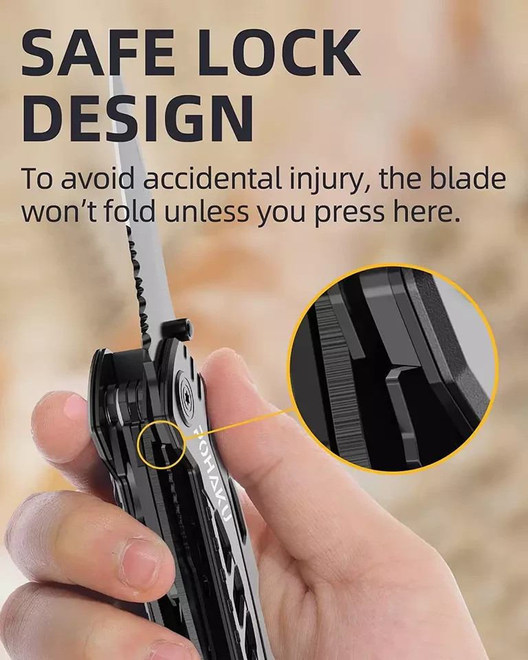 Multitool Knife, 13 in 1 Pocket Multitool, Multi Tool with 3″ Large Blade, Safe