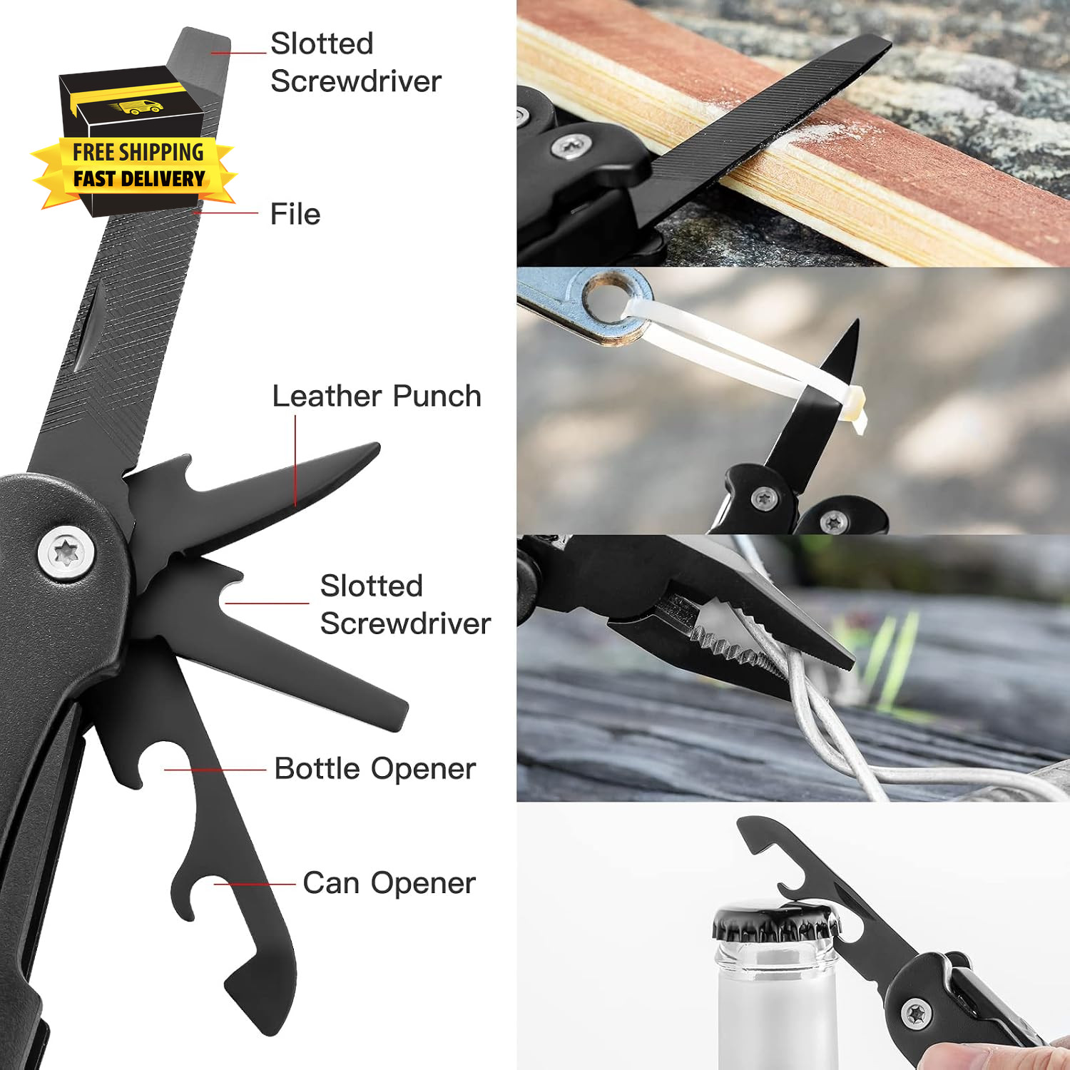 14 in 1 Multitool Pliers with Pocket Clip, Portable Pocket Knife Camping Tool –