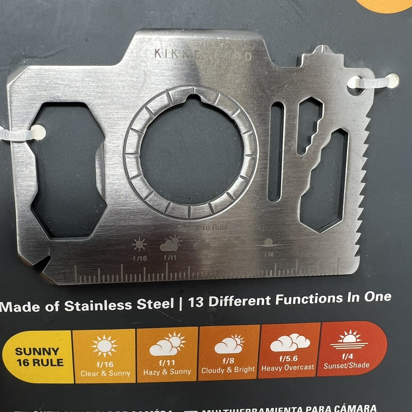 Kikkerland Multi-Tool Camera-Shaped 13 Function Wallet Size Stainless CD550