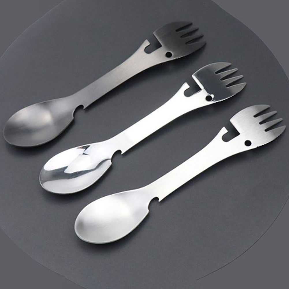Multifunctional Camping Fork Spoon 5 in 1 Tool Rust resistant Stainless Steel
