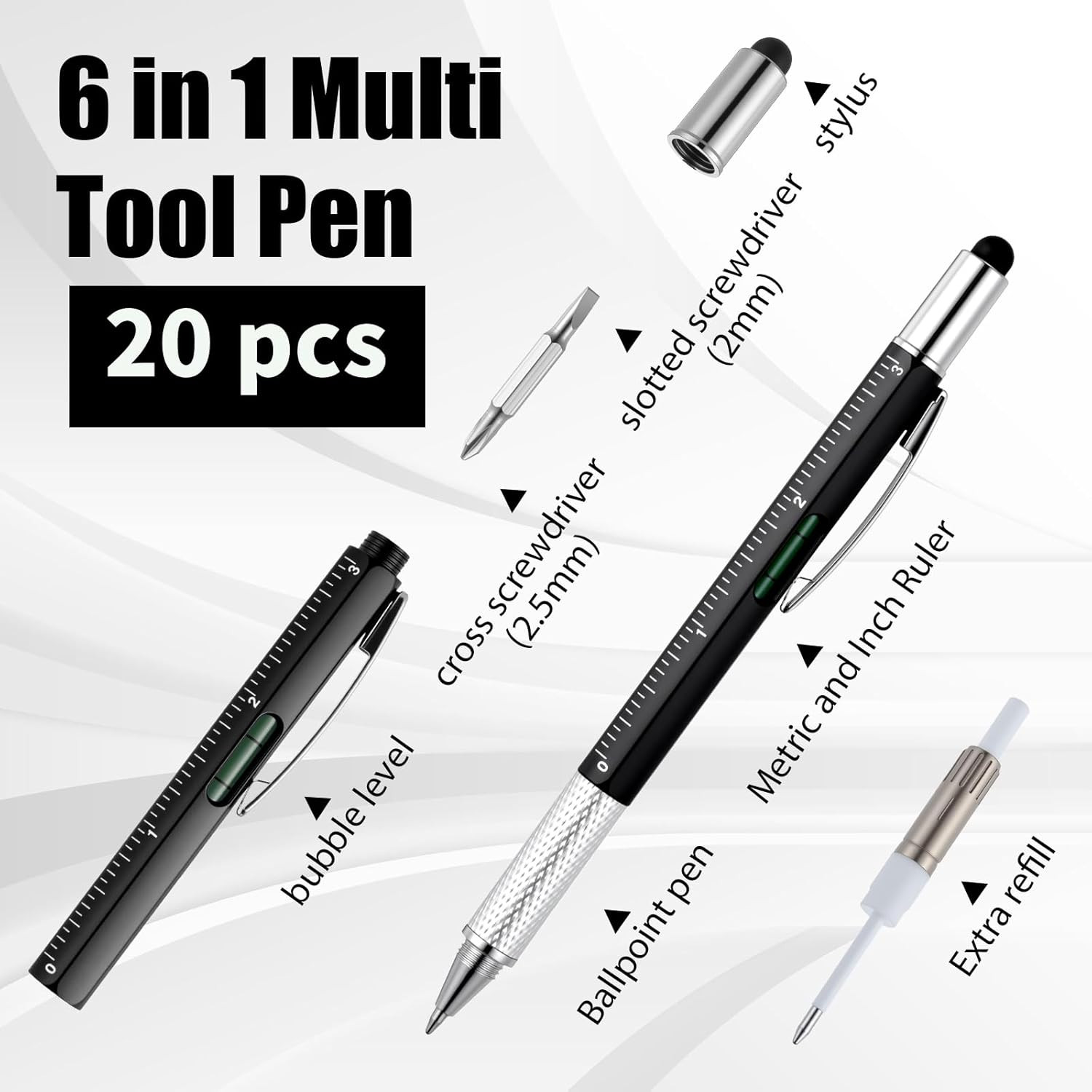40 Pcs Tool Pen Gifts for Men 6 in 1 Multi-Tool Pens with Level Gauge Stylus Ver