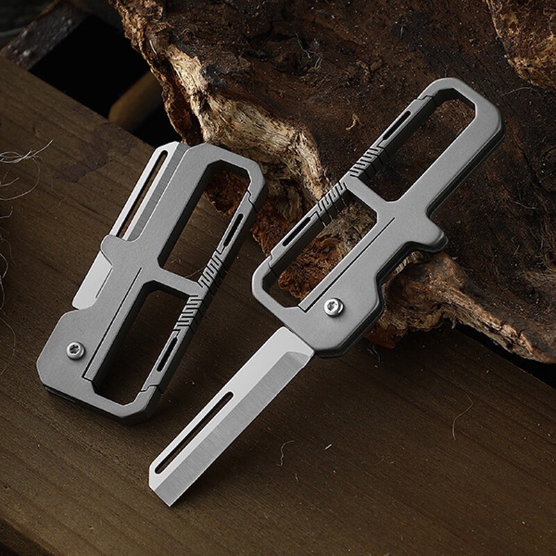 Titanium Pocket Folding Blade Knife Carabiner Outdoor Camping Keychain EDC Tool