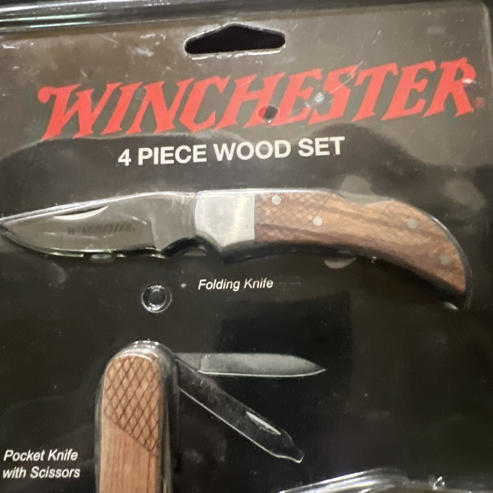 😍Genuine Winchester 4 Piece Wood Pocket Knife / Scissors / Multi Tool Set NIP😍