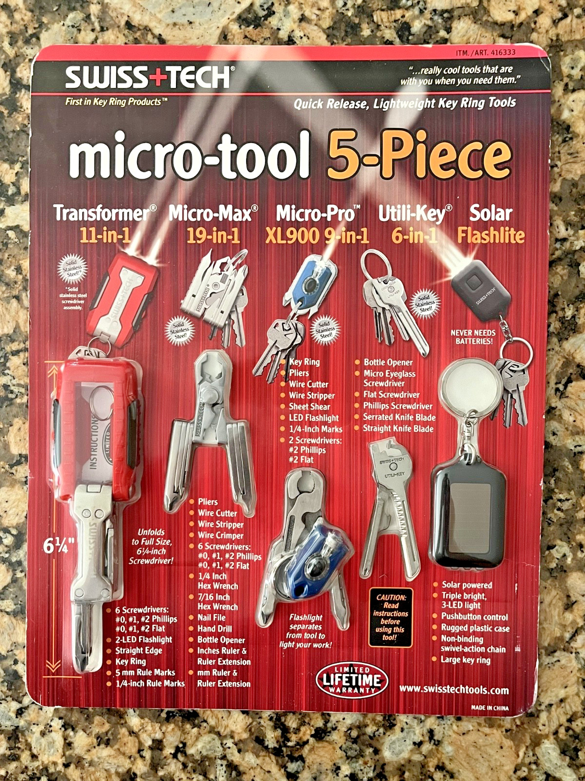 SWISS+TECH 416333 Micro-Tool 5-Piece Set, New-Sealed, Key Ring Tool Set