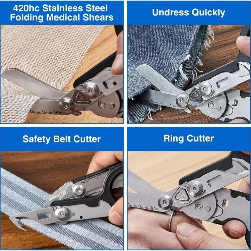 6-in-1 Foldable Trauma Shears – Tactical Raptor Medical Scissors with Holster
