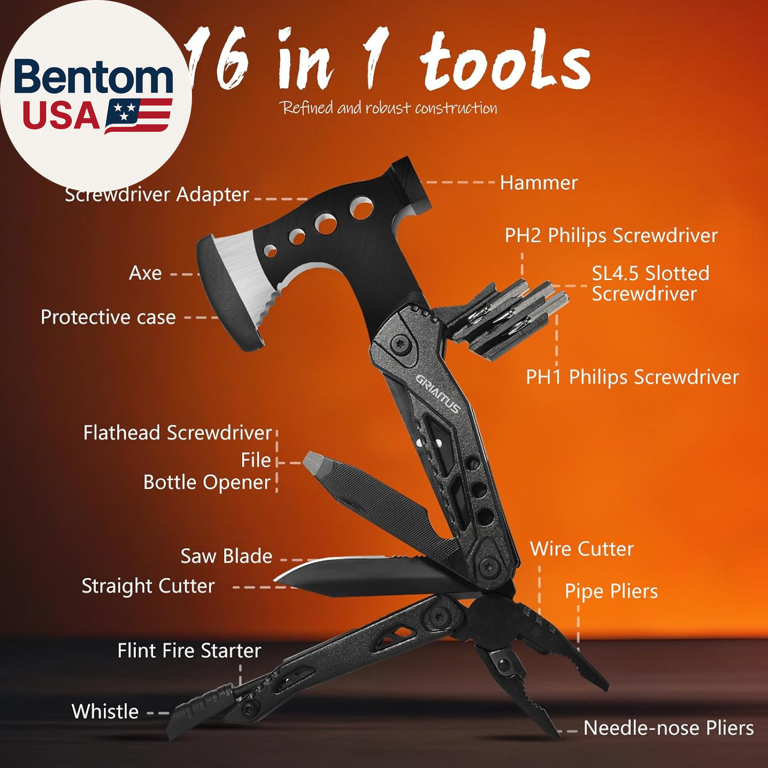 Camping Essentials Multitool Camping Accessories Gifts for Men 16 in 1 Multi Too