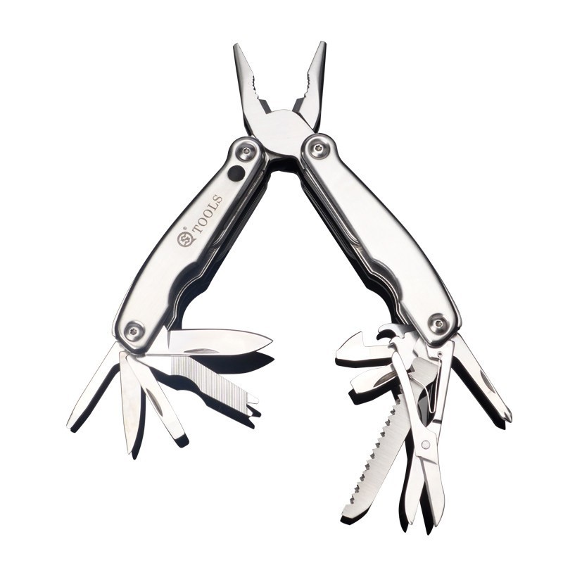 Stainless Folding Multitool Pliers with Blade LED Light EDC Car Tool