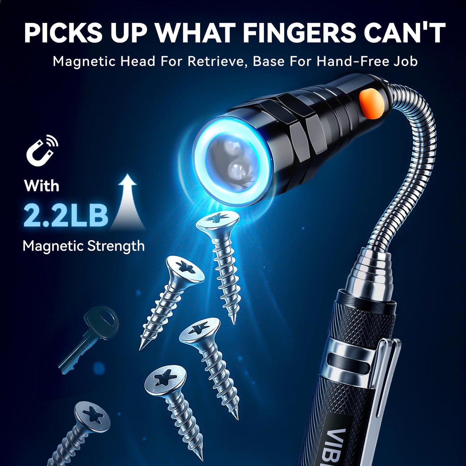 VIBELITE Extendable Magnetic Flashlight with Telescoping Magnet Pickup Tool-F…