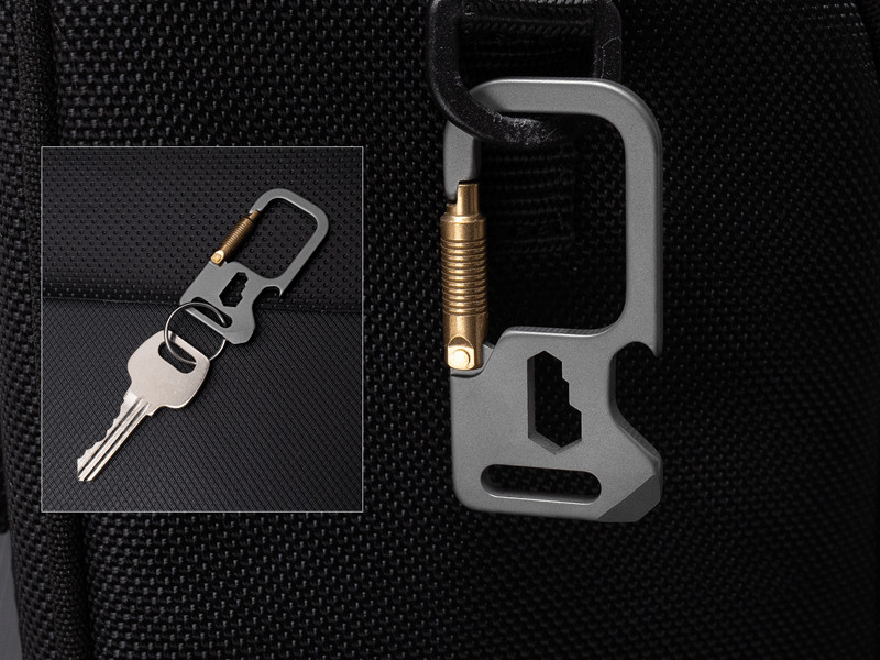 EDC Titanium + Brass Keychain Carabiner Multi Tools Wrench Crowbar Bottle Opener