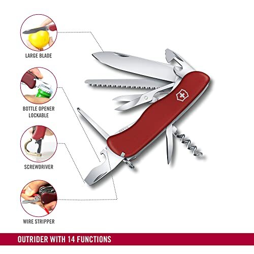 Victorinox Outrider Red Lockblade Swiss Army Polyamide Knife 14 Functions 08513