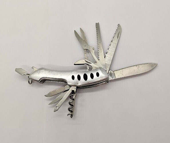 American Mint Multi Tool Scissors Cork Screw File Saw Plain Edge Folding Knife