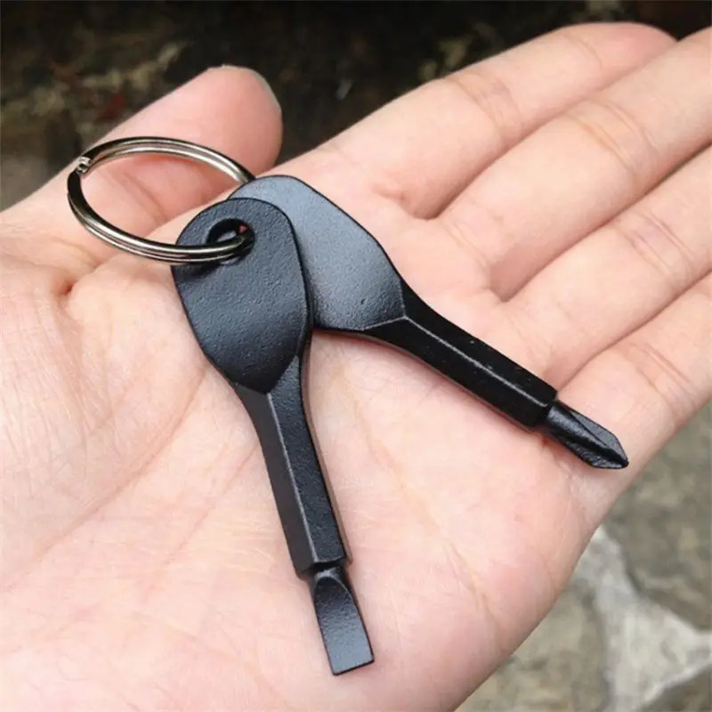 4x EDC Stainless Keychain Ring Pocket Screwdriver Tool Set Outdoor Phillips Flat