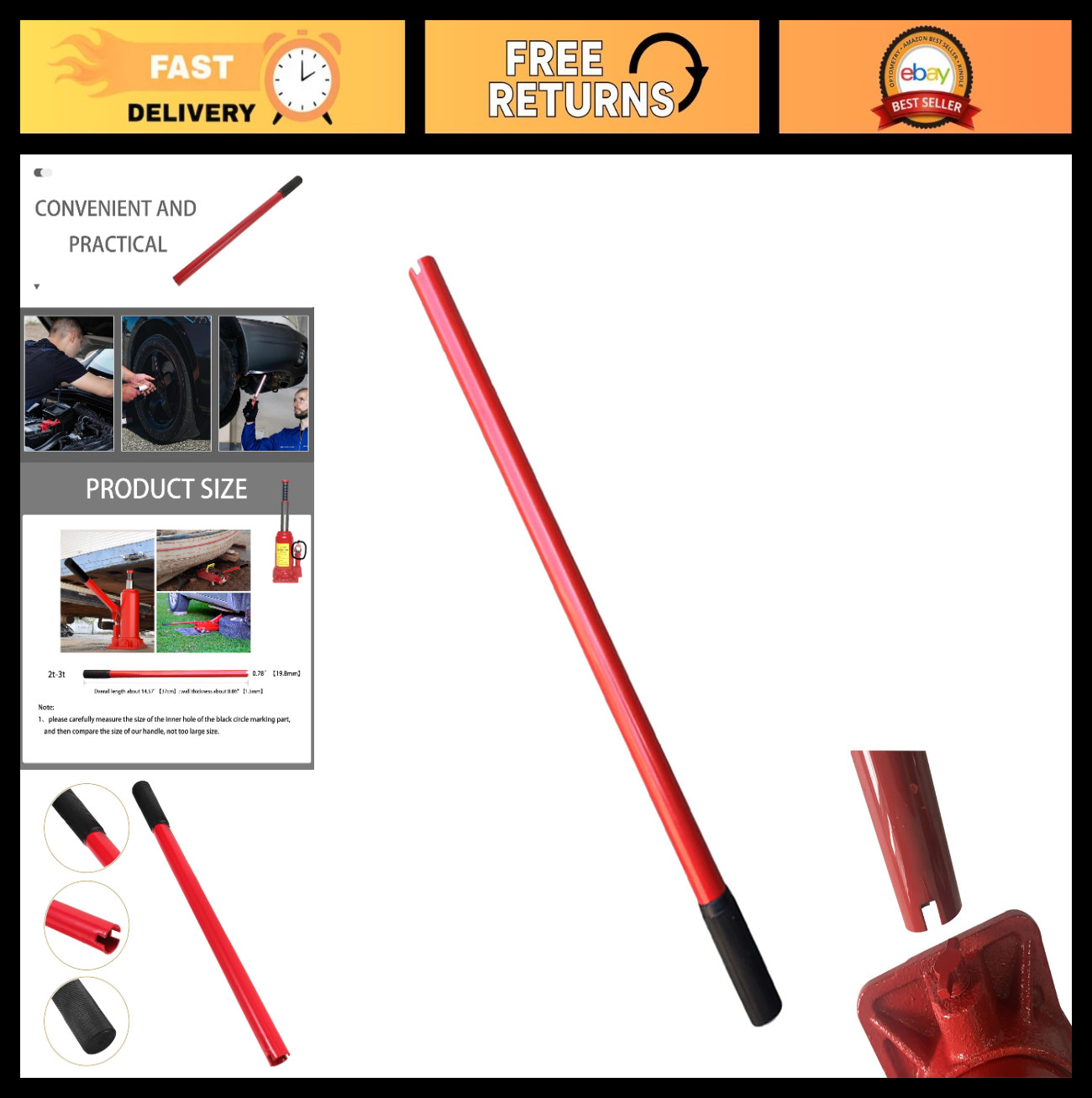 Hydraulic Bottle Jack Handle Replacement for Car SUV Truck – 2t-3t Red Rod
