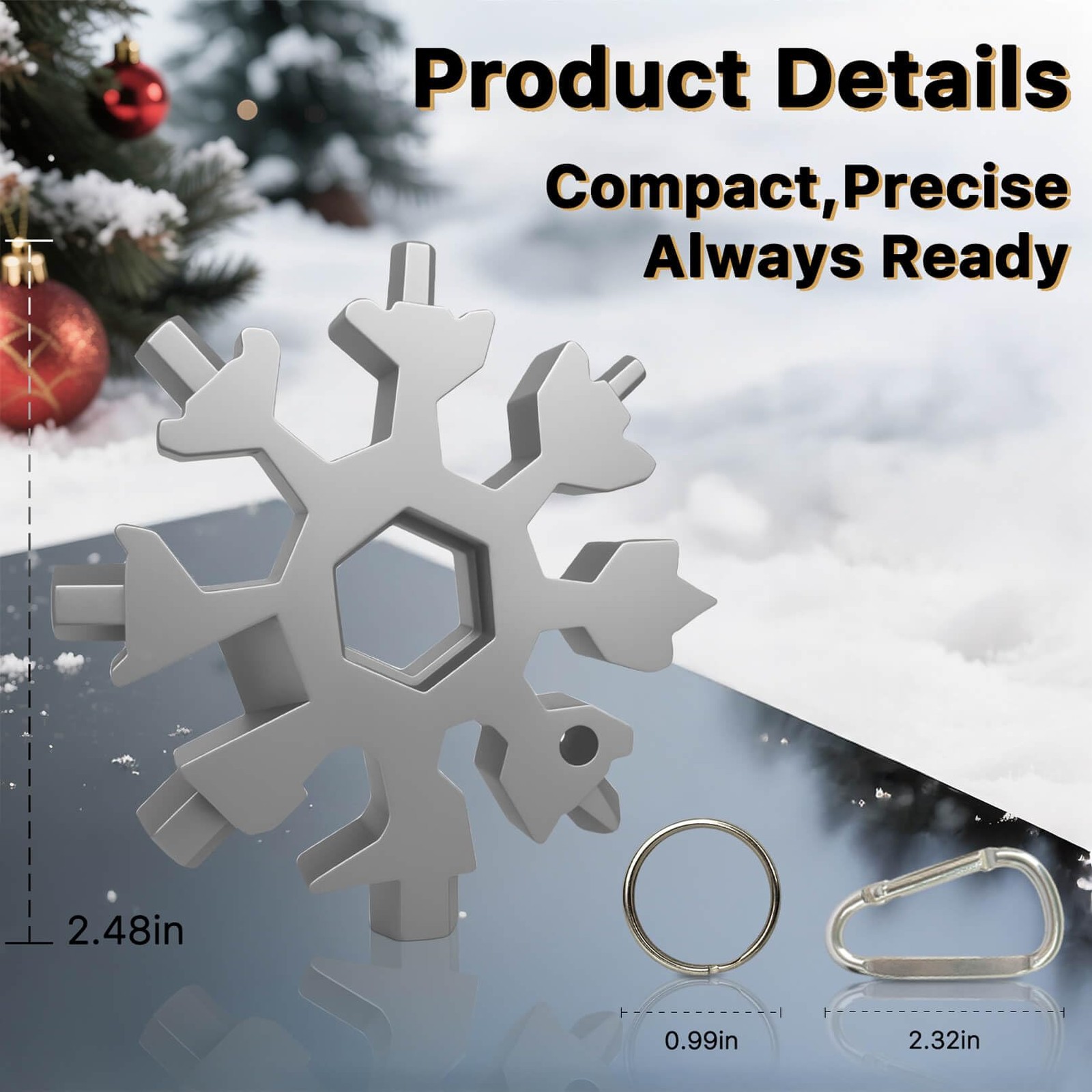 18-in-1 Snowflake Multi Tool with Keyring and Carabiner, Stainless Steel Pock…