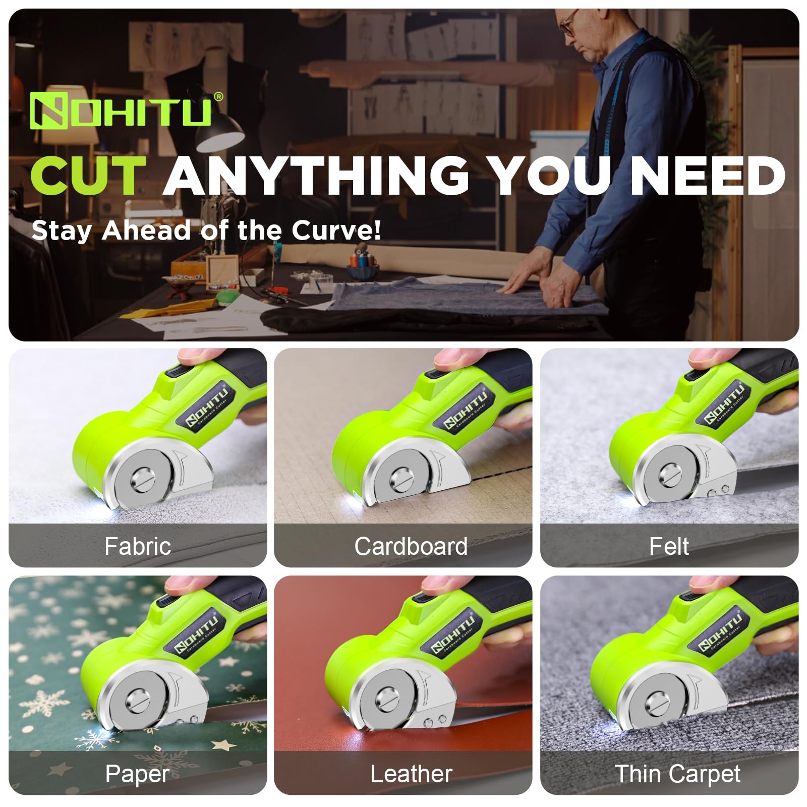 Cordless Electric Scissors: 4V Rechargeable Rotary Cardboard Cutter, Green