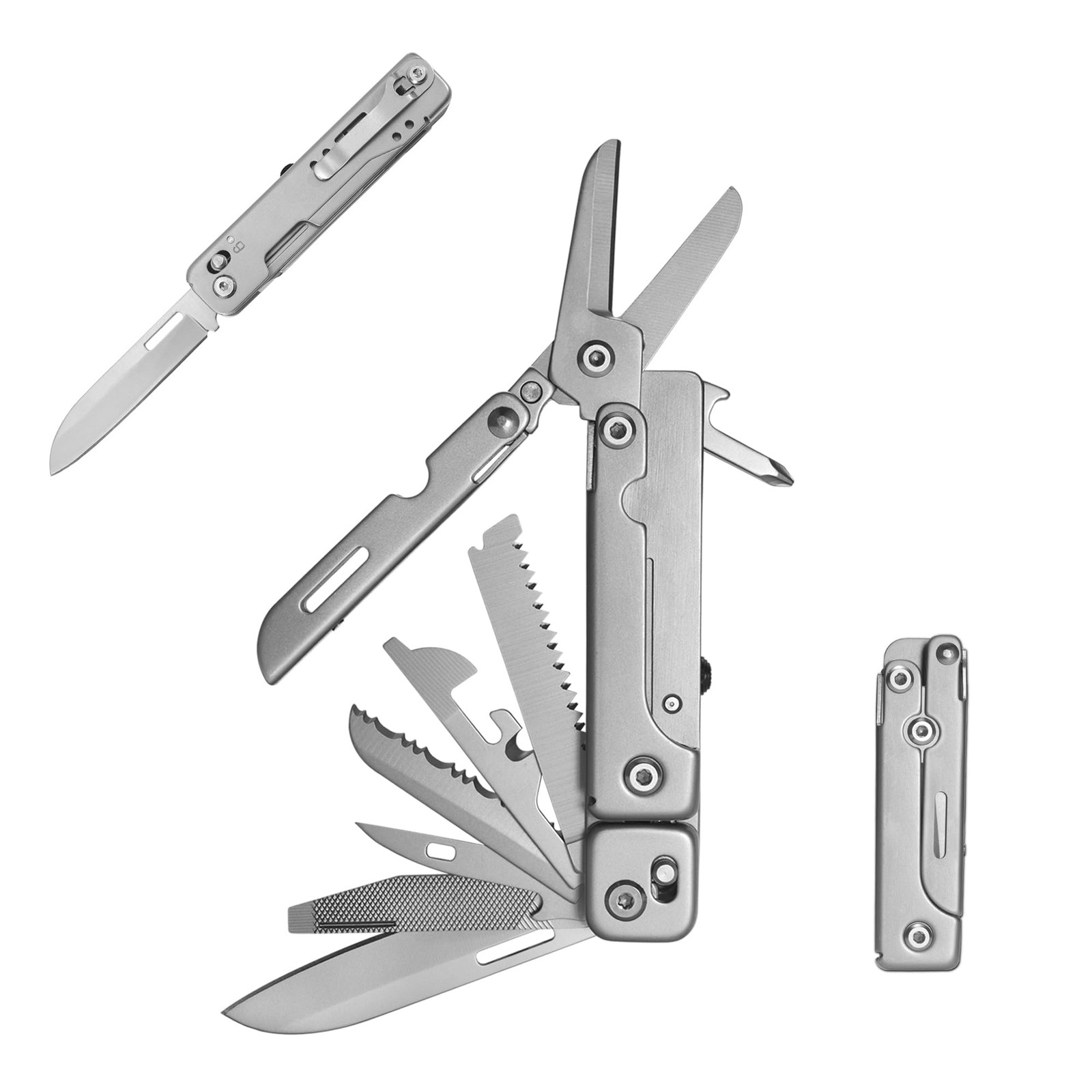 Multitools Camping, 13in1 Multifunction Folding Knife Stainless Steel with Scissors,…