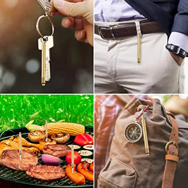 Portable Titanium Pocket Toothpicks Keychain Brass with Metal Toothpick Holder