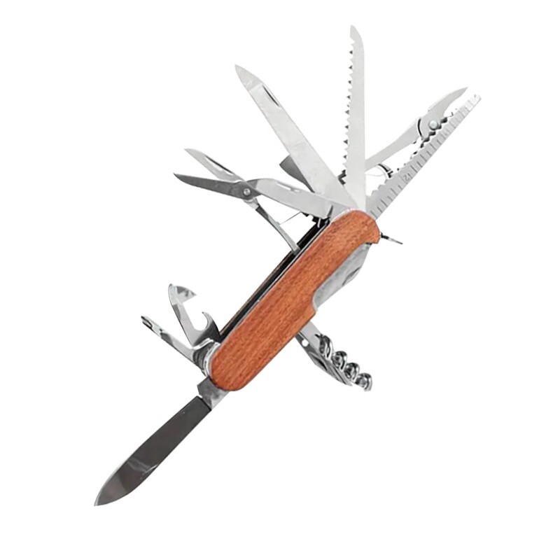 Outdoor Multi functional Tool Knife solid wood handle 15 in 1 tool