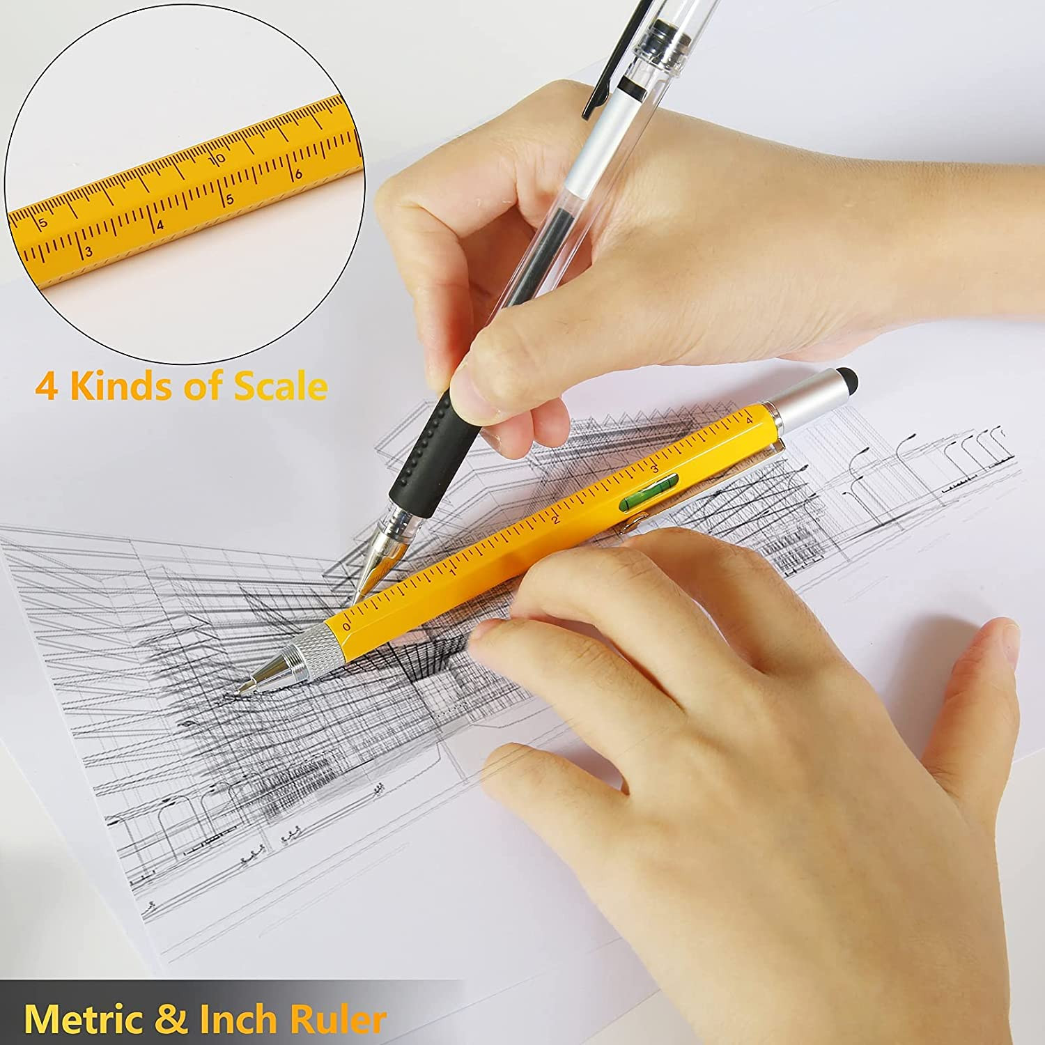Novelty Gifts 6 in 1 Pens for Men, Multi Tools Pen EDC Unique Gadget As