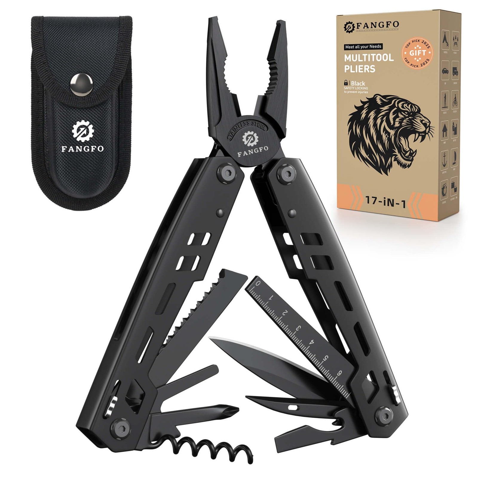Multitool 17-in-1 Stainless Steel Multi Tool with Pocket Knife Needle Nose Pl…