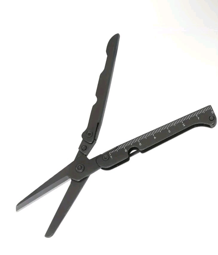 Compact Multi Tool Folding Stainless Steel BLACK Scissors For Bug Out Bags EDC