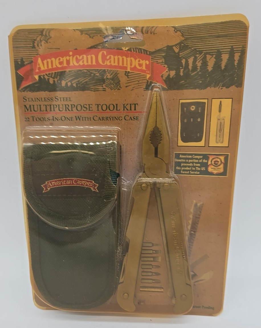 Vintage American Camper Stainless Steel Multi Tool Nylon Case & Bits NOS