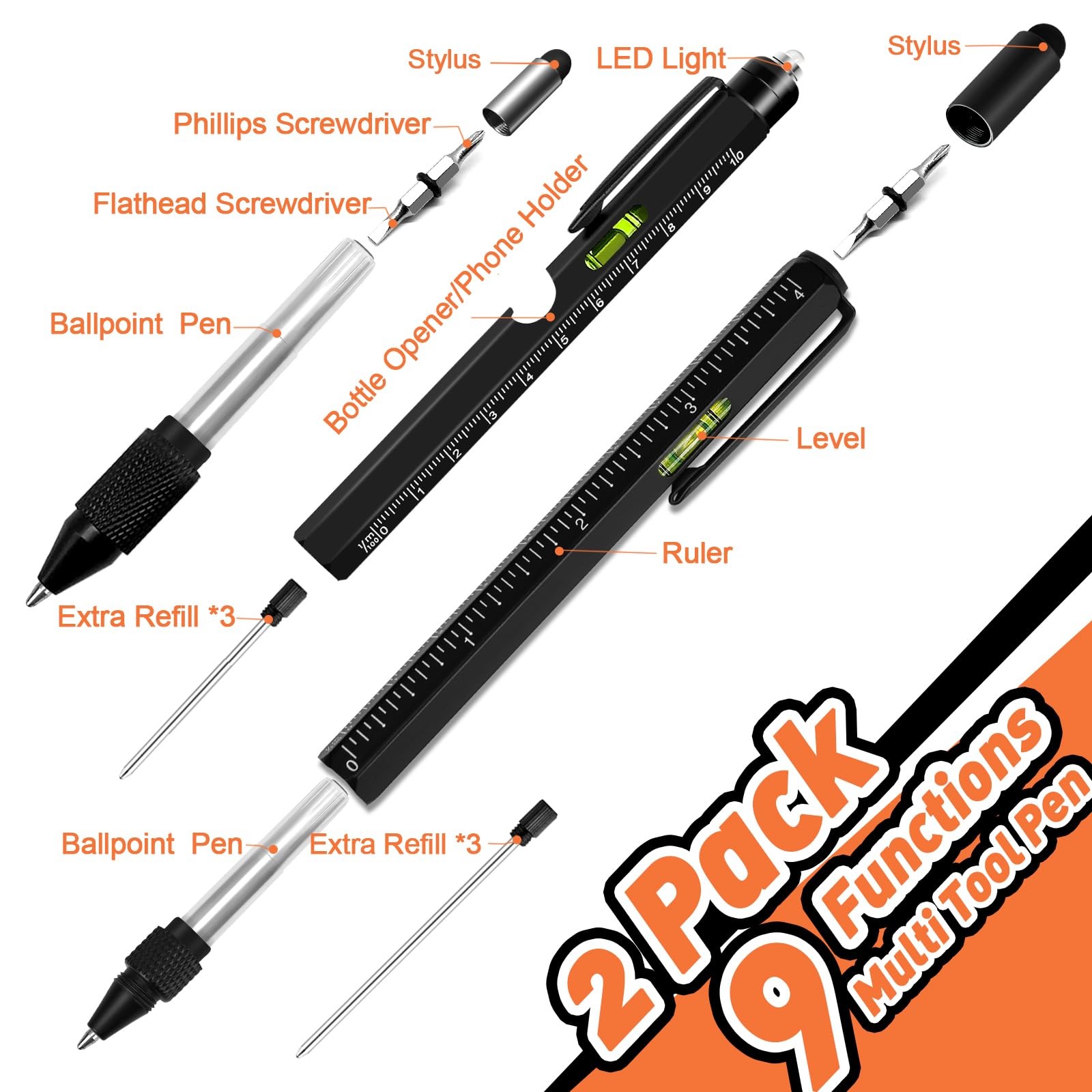Fathers Day Mens Gifts for Husband Dad, 9 in 1 Multitool Pen Set Gifts for Me…