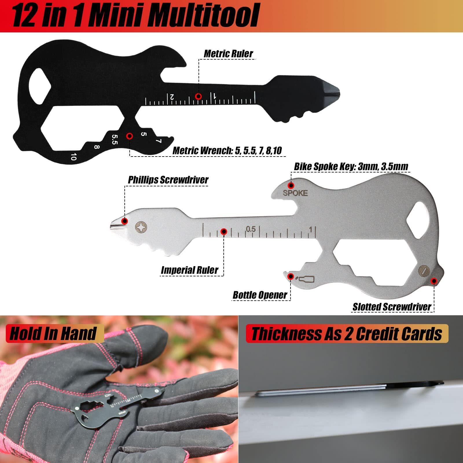 2pcs Guitar Keychain Multitool Pocket Tool Wallet Tool 12 In 1 Bottle Opener Key