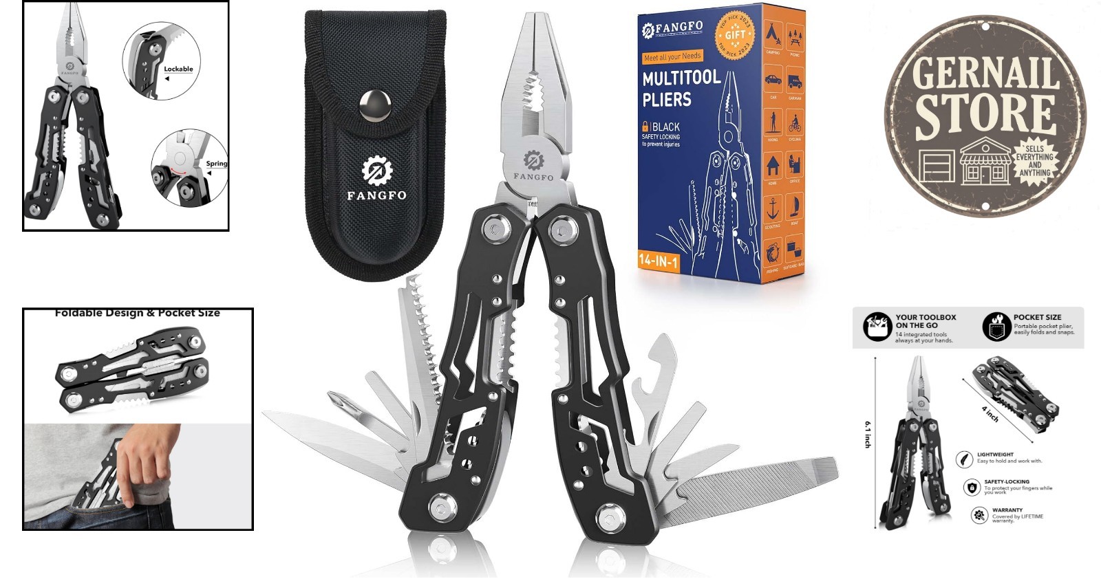 Professional Stainless Steel 14-in-1 Multitool with Nylon Sheath for Easy Carry