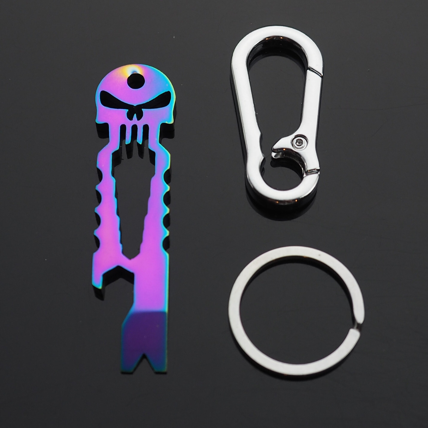 Skull Keychain Crowbar Screwdriver Hex Wrench Carabiner Clip Opener EDC – Neon