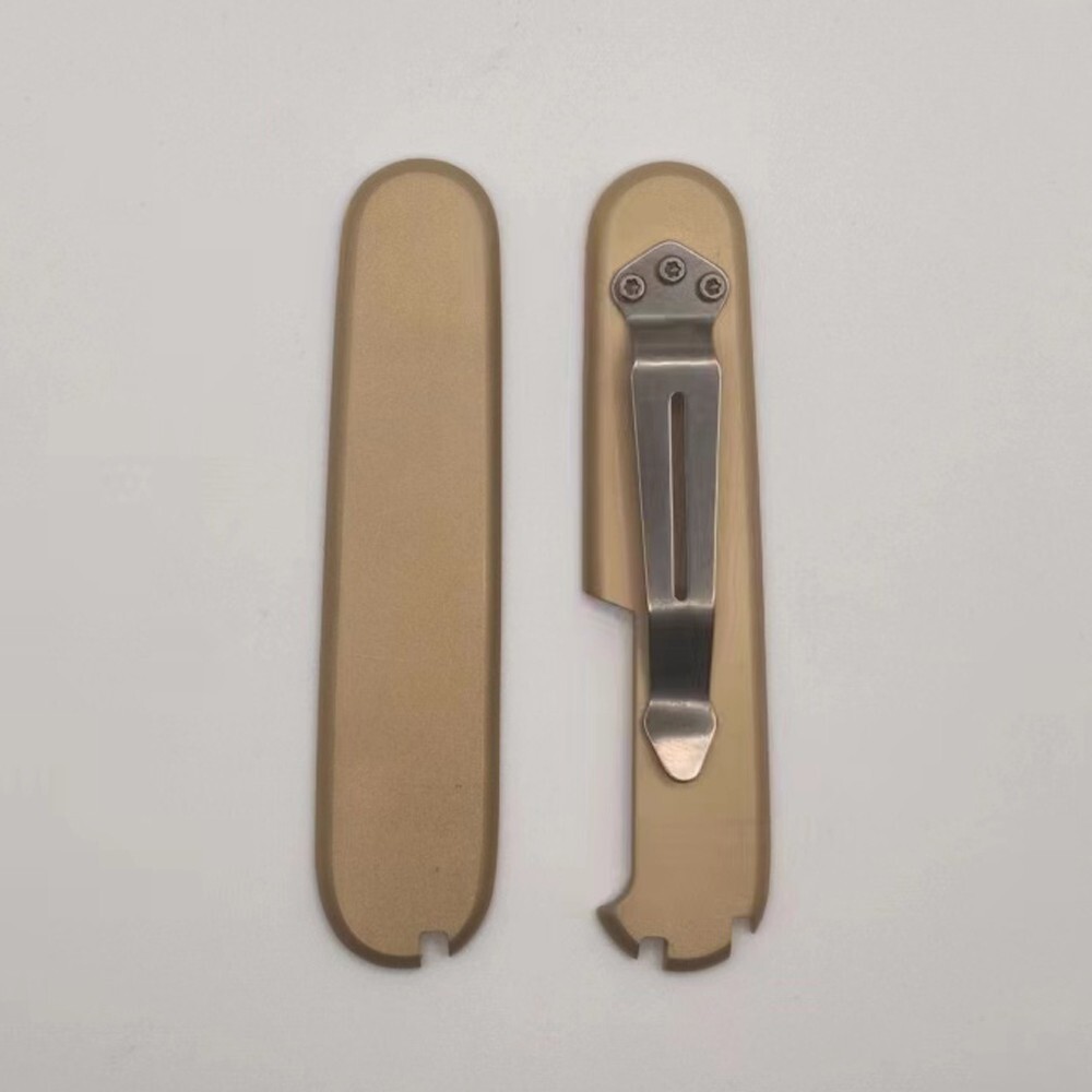 New 1 Pair Brass Handle Scales +Back Clip for 91mm Victorinox Swiss Army Knives